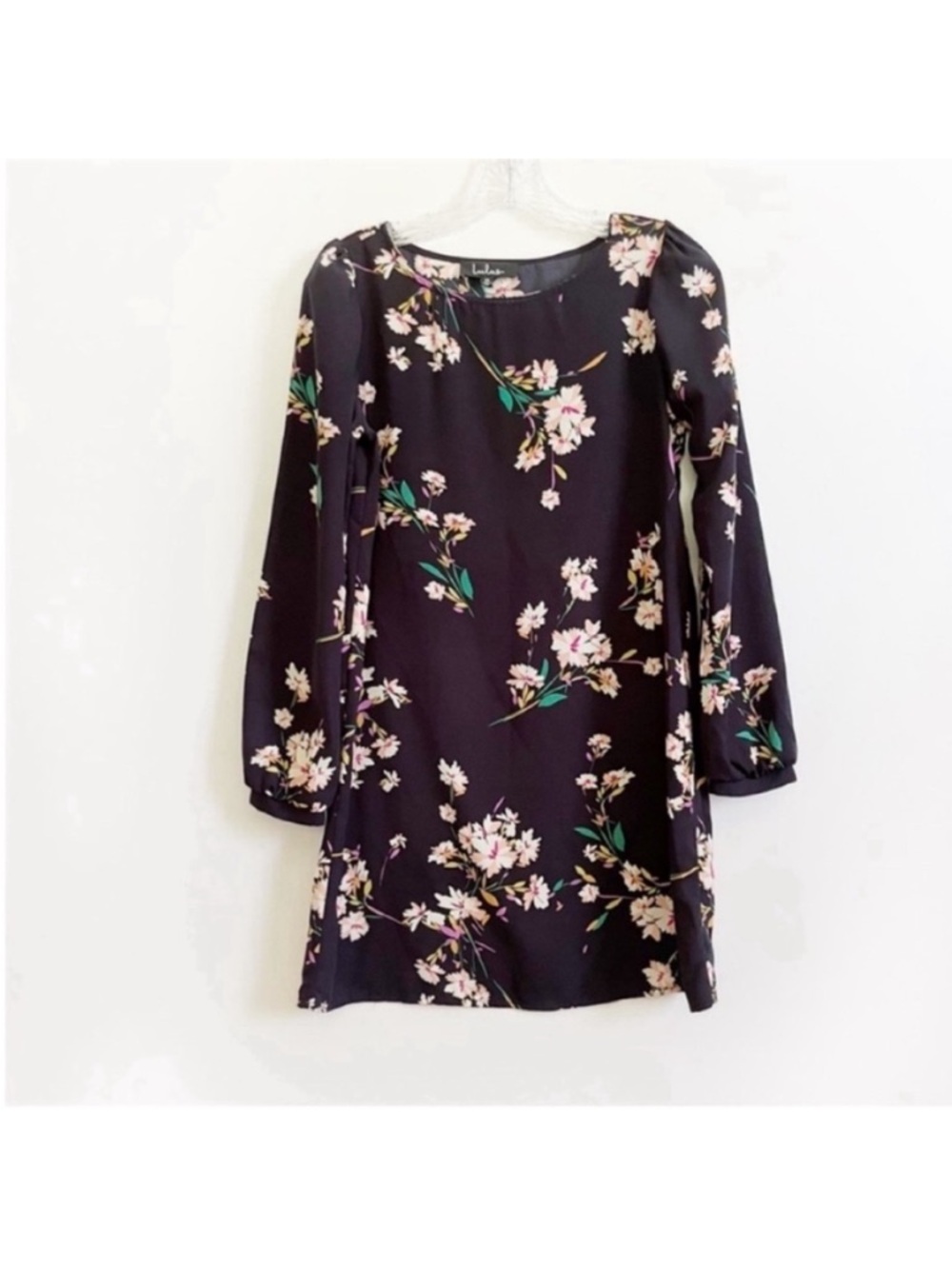 Lulu's Herbaceous Babe Shift Dress navy blue floral mini bateau neck - Picture 2 of 10
